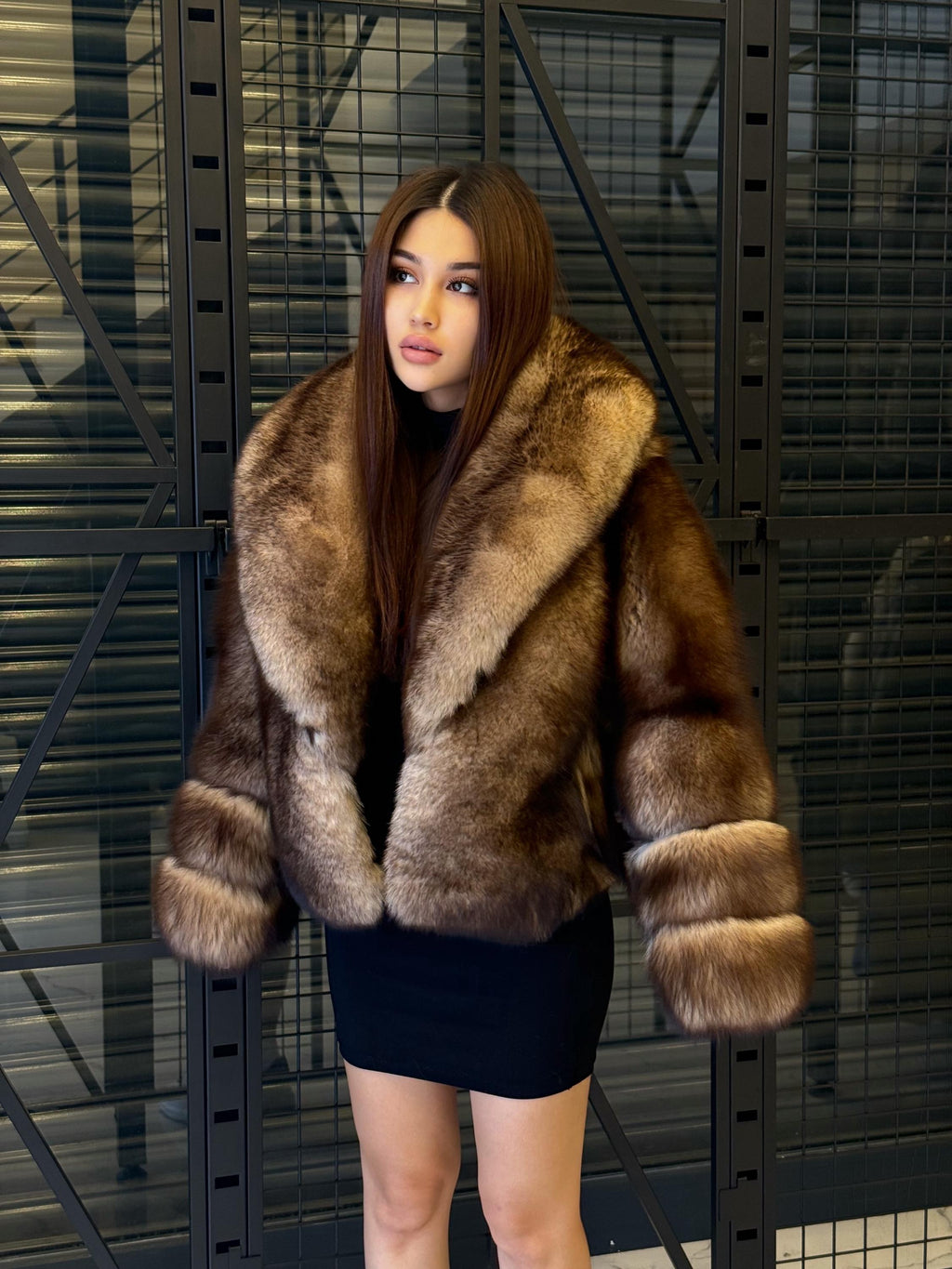 Luxury Brown Fox Fur Jacket: Handmade Women's Plus Size Fur Coat
