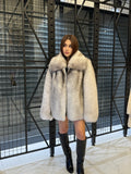 White Unisex Fox Fur Coat, Handmade Luxury Natural Fur Jacket