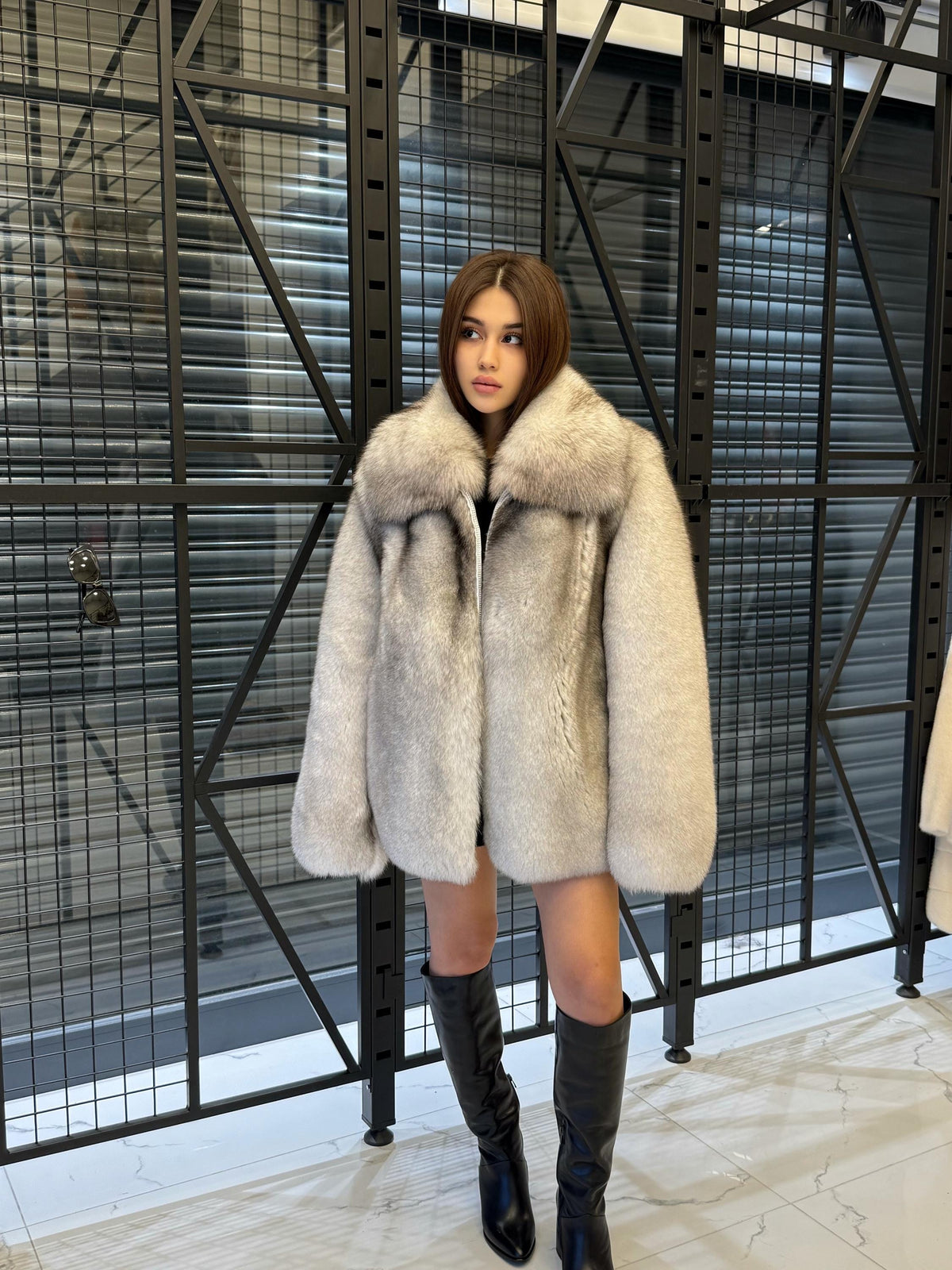 White Unisex Fox Fur Coat, Handmade Luxury Natural Fur Jacket