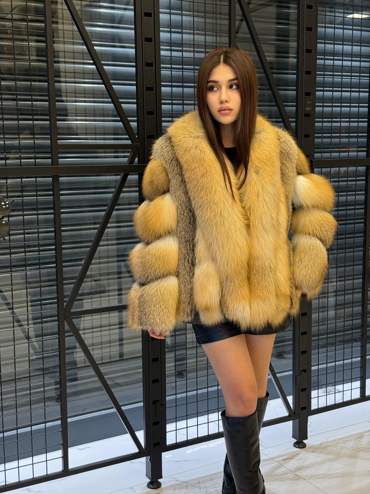 Women’s Gold Fox Fur Jacket, Luxury Handmade Short Fur Coat