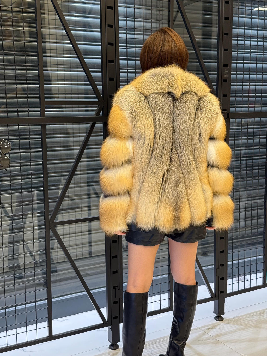 Women’s Gold Fox Fur Jacket, Luxury Handmade Short Fur Coat