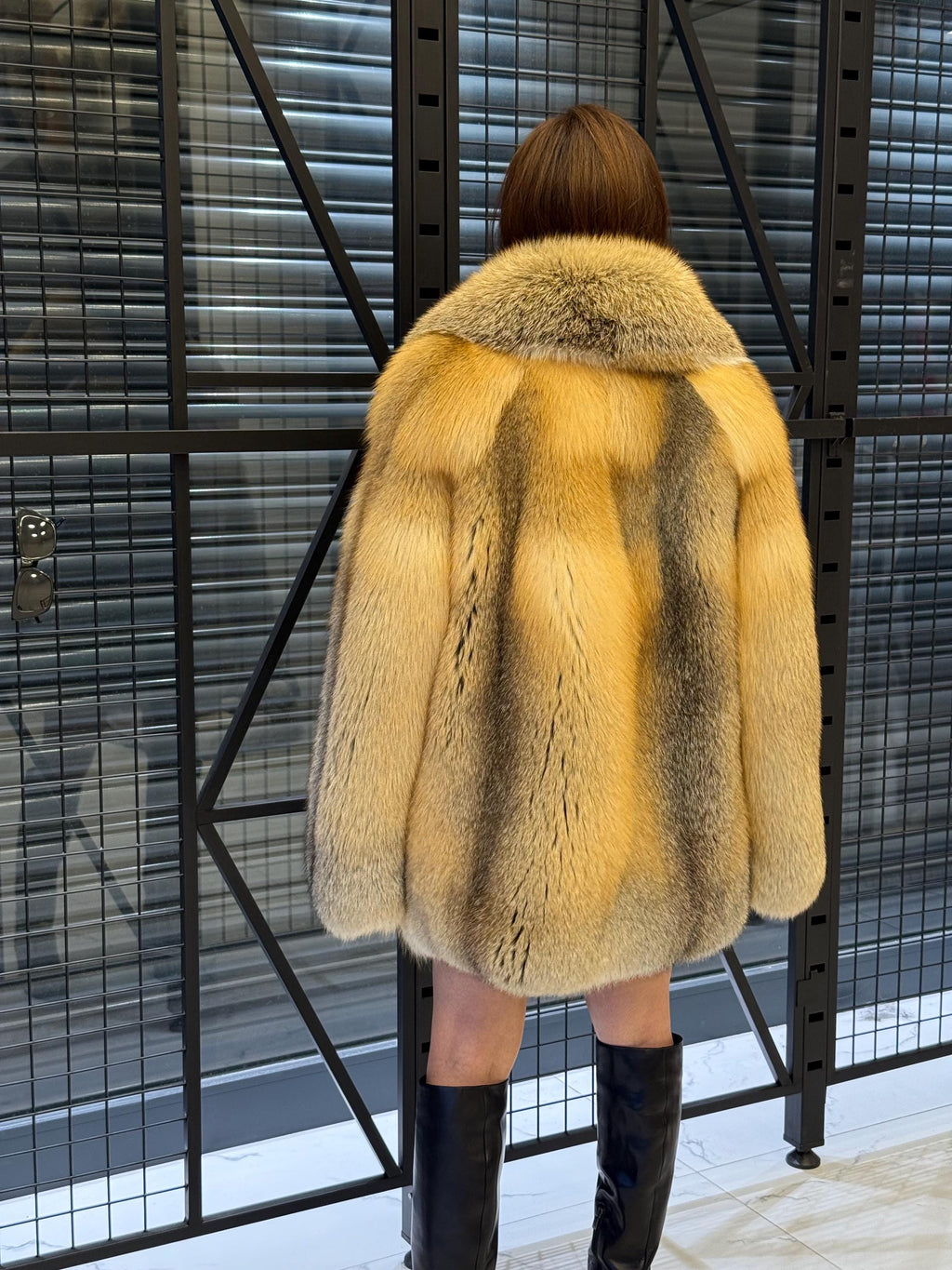 Unisex Gold Fox Fur Coat, Luxury Handmade Winter Fur Jacket