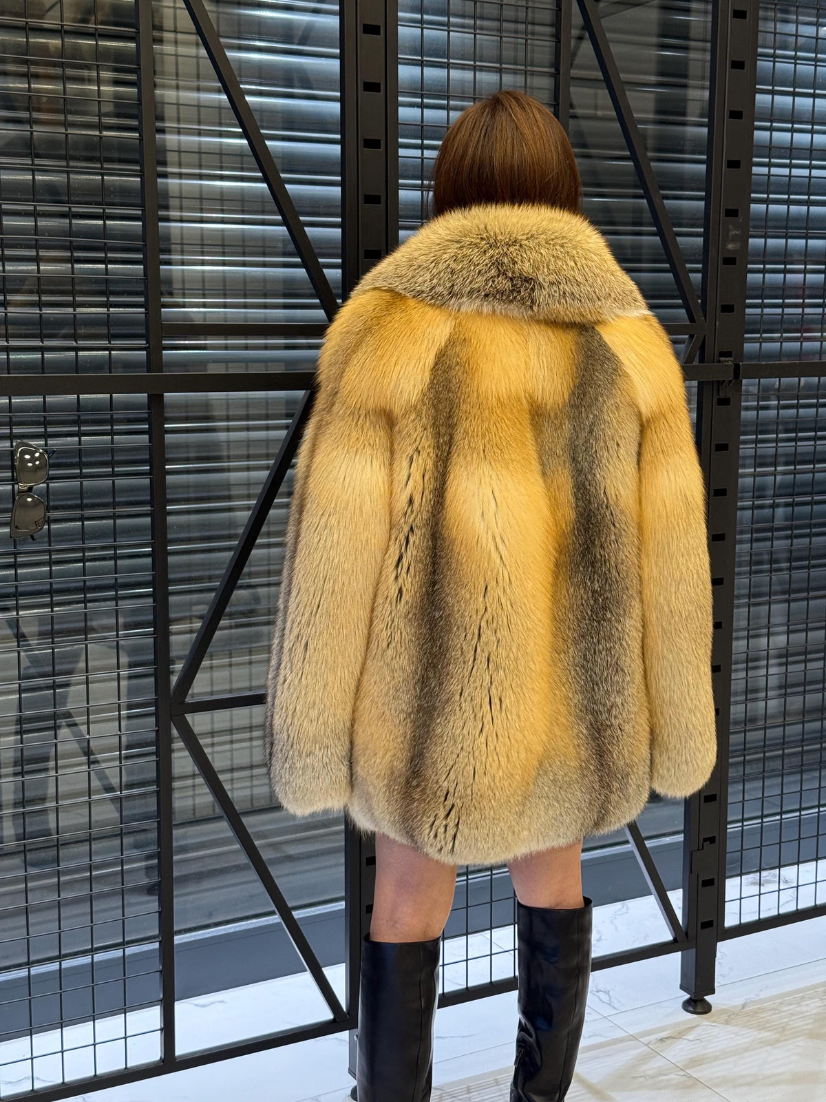 Unisex Gold Fox Fur Coat, Luxury Handmade Winter Fur Jacket