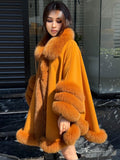 Mustard Cashmere Cape with Fox Fur Trim: Handmade Luxury Winter Shawl. Fox fur Jacket. Fox Fur shawl . Fox Fur Cape