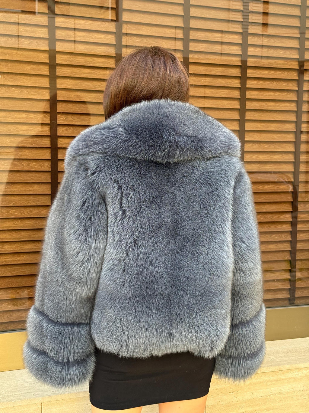 Women’s Anthracite Fox Fur Jacket, Gray Handmade Short Full Skin Winter Fur Coat