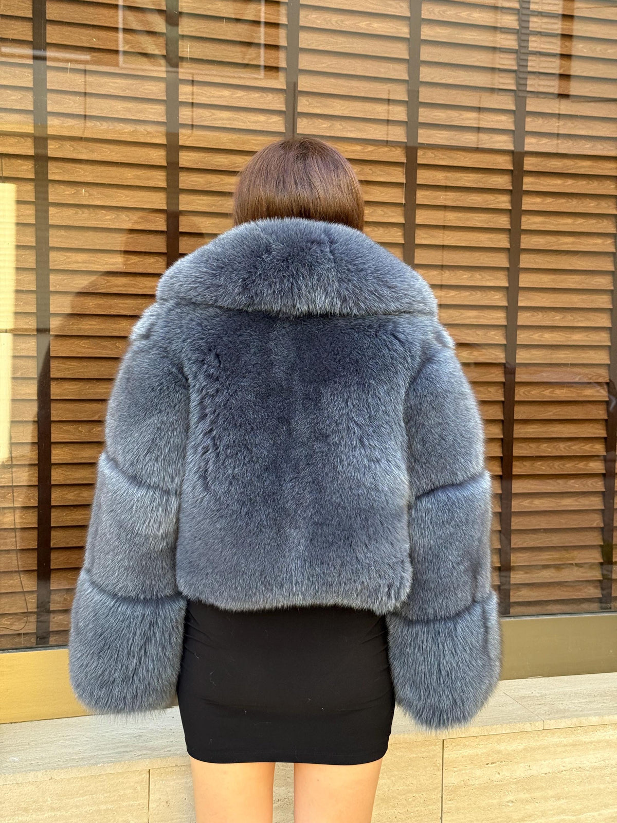 Women’s Anthracite Fox Fur Jacket, Gray Handmade Short Full Skin Winter Fur Coat