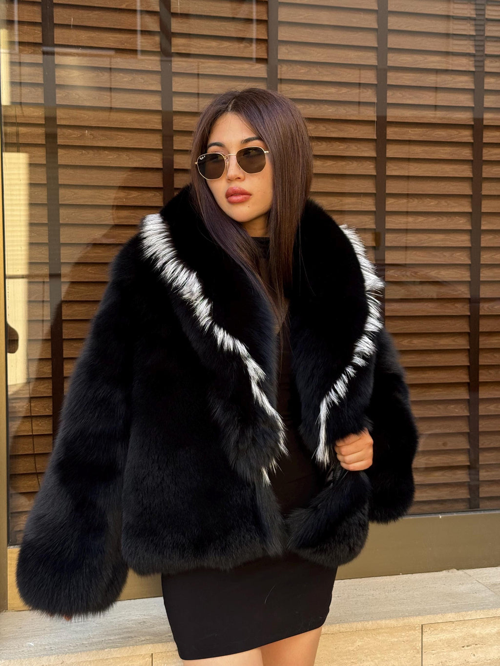 Black Fox Fur Coat Women | Short Fox Fur Jacket. Black Full Skin Fox Fur Jacket
