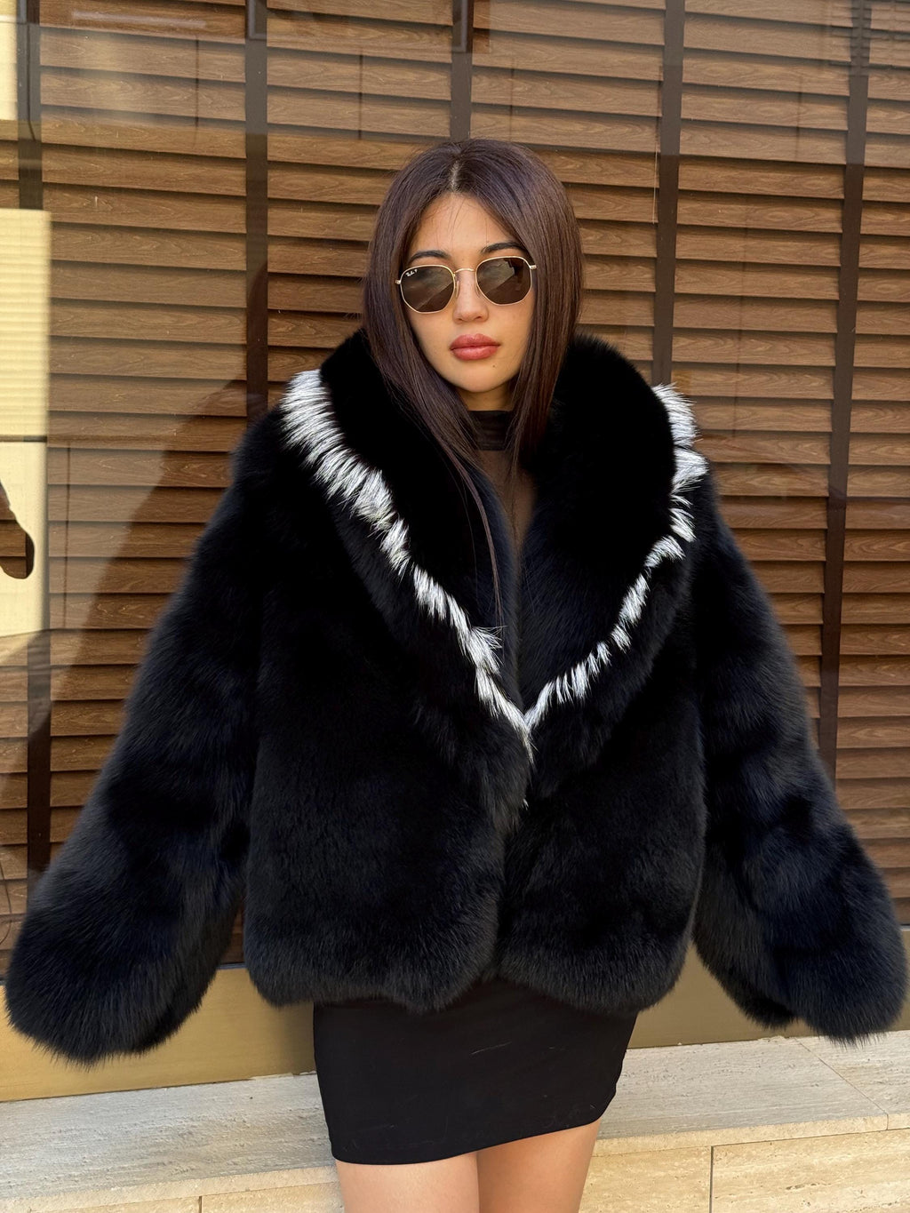 Black Fox Fur Coat Women | Short Fox Fur Jacket. Black Full Skin Fox Fur Jacket