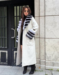 White Long Alpaca Wool Coat Women, Handmade Collar Cuffs Fox Fur Jacket