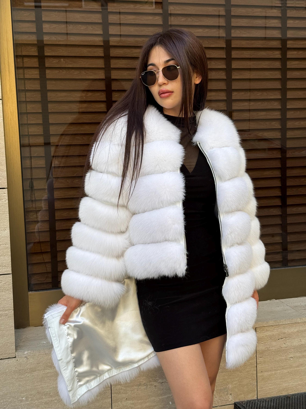 Convertible White Fox Fur Coat: Handmade 3-in-1 Long to Short Jacket, Vest
