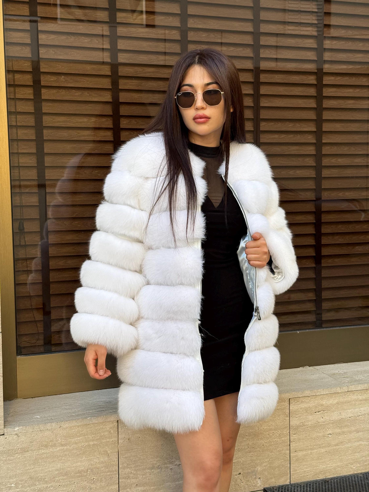 Convertible White Fox Fur Coat: Handmade 3-in-1 Long to Short Jacket, Vest