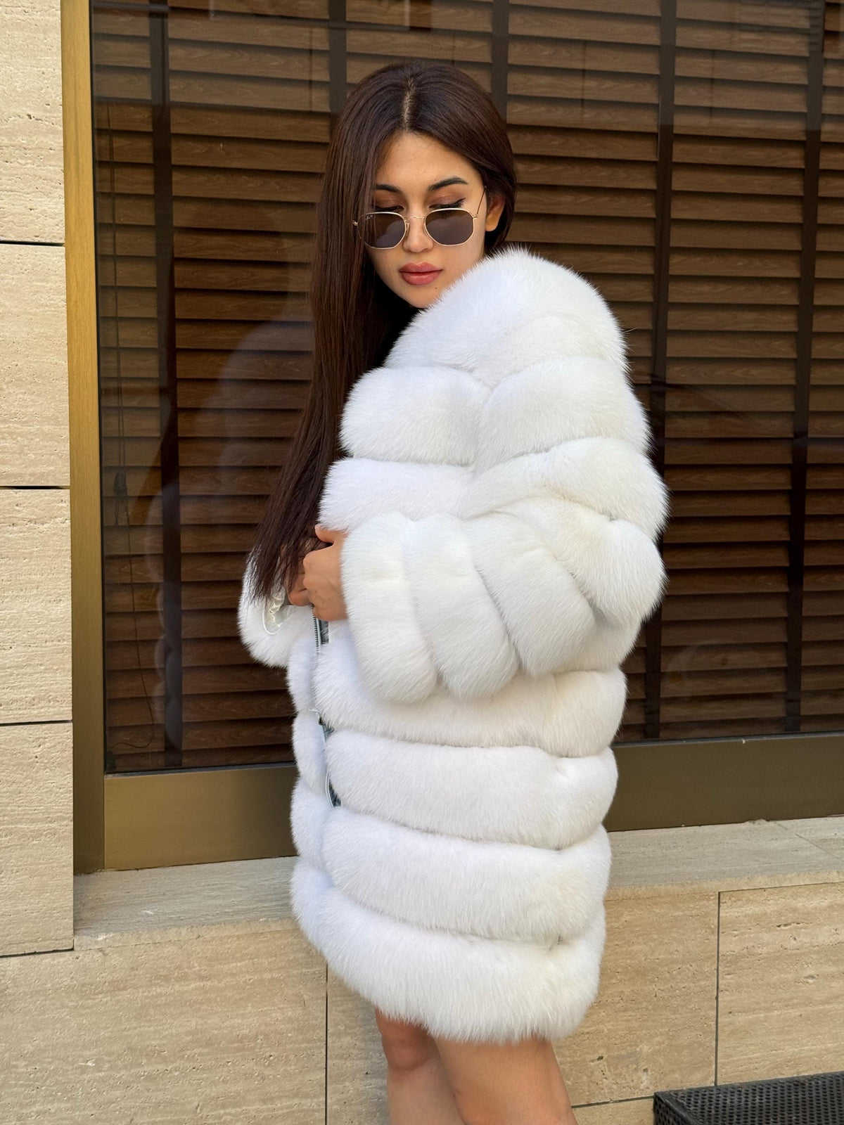 Convertible White Fox Fur Coat: Handmade 3-in-1 Long to Short Jacket, Vest