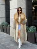 Gold Women Frost Fox Fur Jacket: Luxury Handmade Long Fur Coat