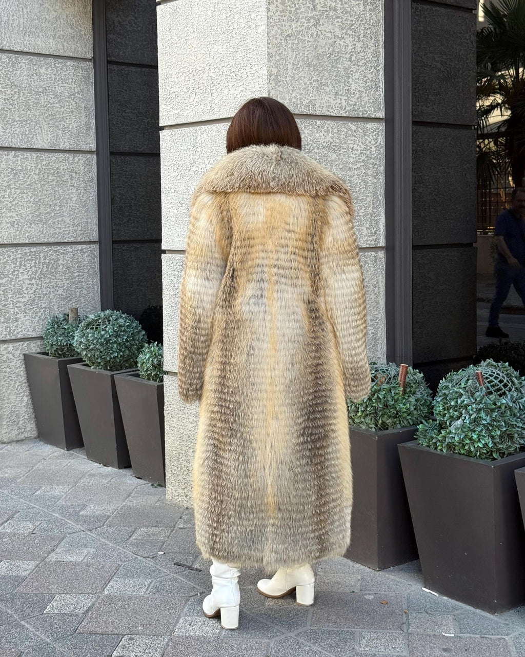 Gold Women Frost Fox Fur Jacket: Luxury Handmade Long Fur Coat
