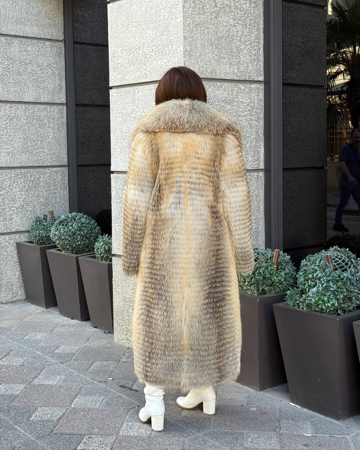 Gold Women Frost Fox Fur Jacket: Luxury Handmade Long Fur Coat