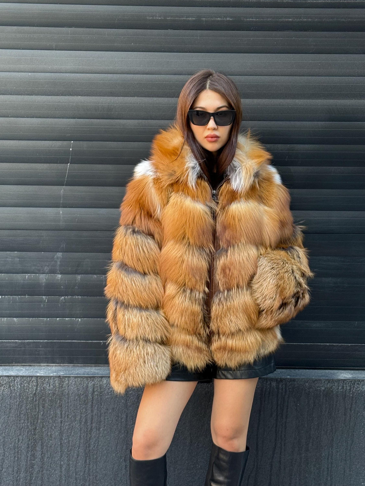 Women’s Golden Fox Fur Jacket, Handmade Short Luxury Red Fox Fur Coat