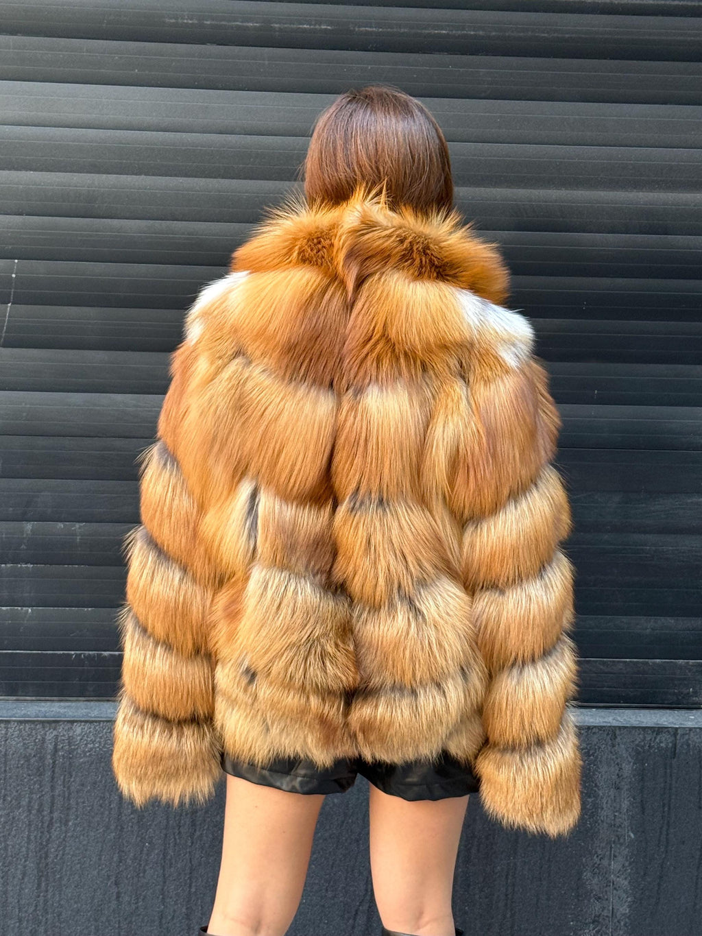 Women’s Golden Fox Fur Jacket, Handmade Short Luxury Red Fox Fur Coat