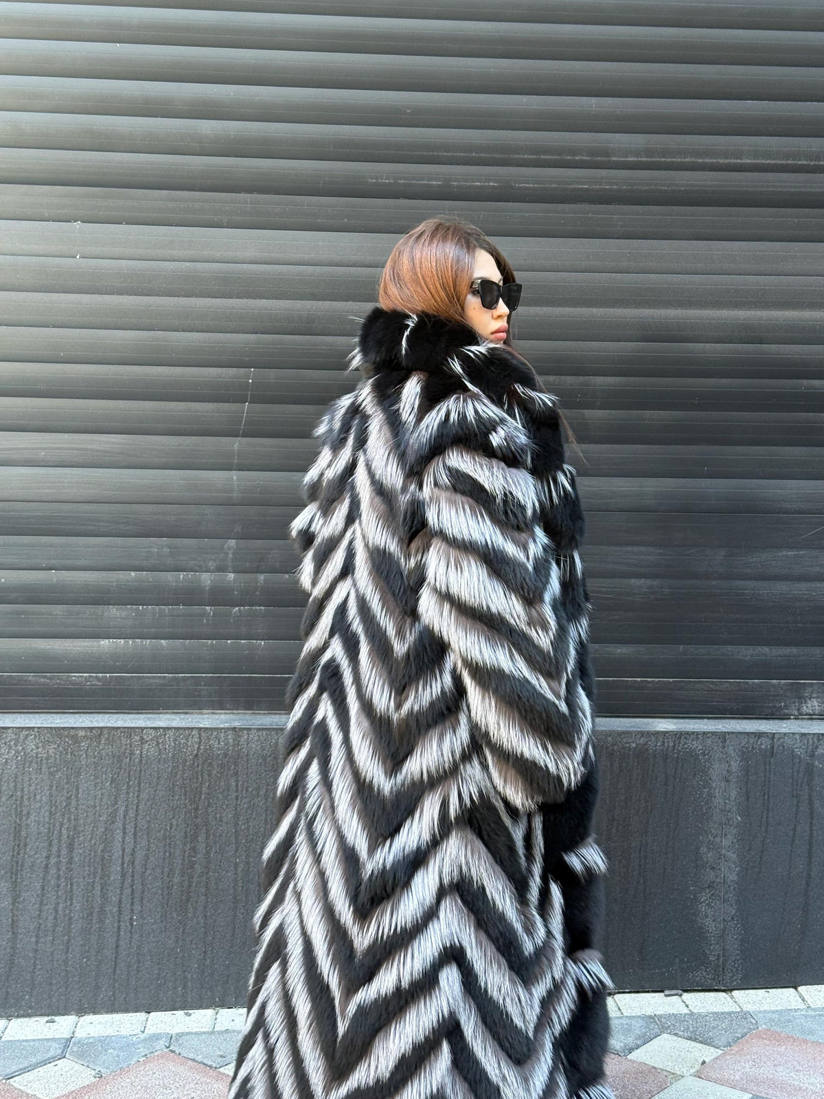 Women’s Black Long Fox Fur Coat, Luxury Handmade Frost Fur Jacket