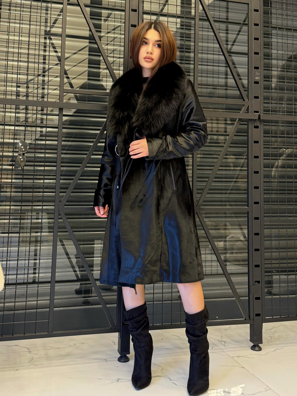 Black Pony Fur Jacket With Fox Fur Trim – Handmade Women’s Long Coat, Limited Edition Jacket