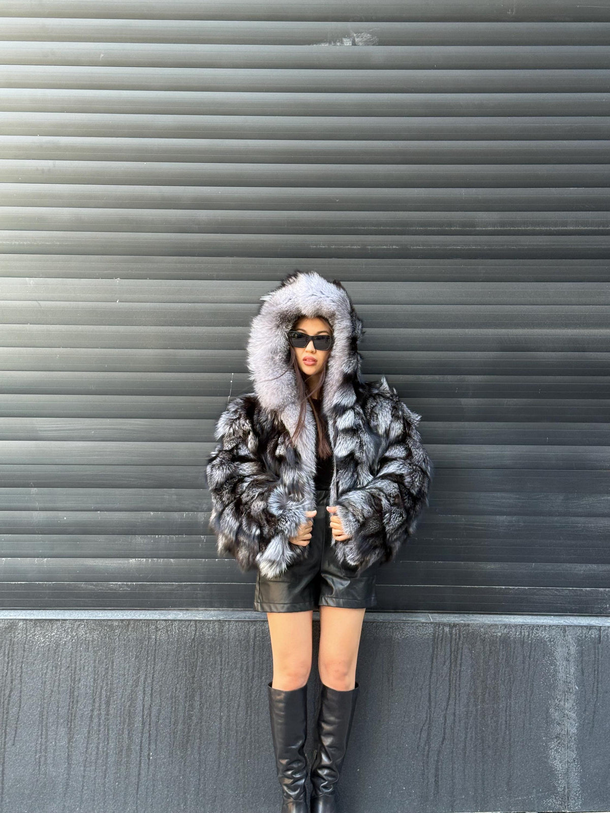Women’s Silver Fox Fur Jacket, Luxury Handmade Frost Fox Fur Coat