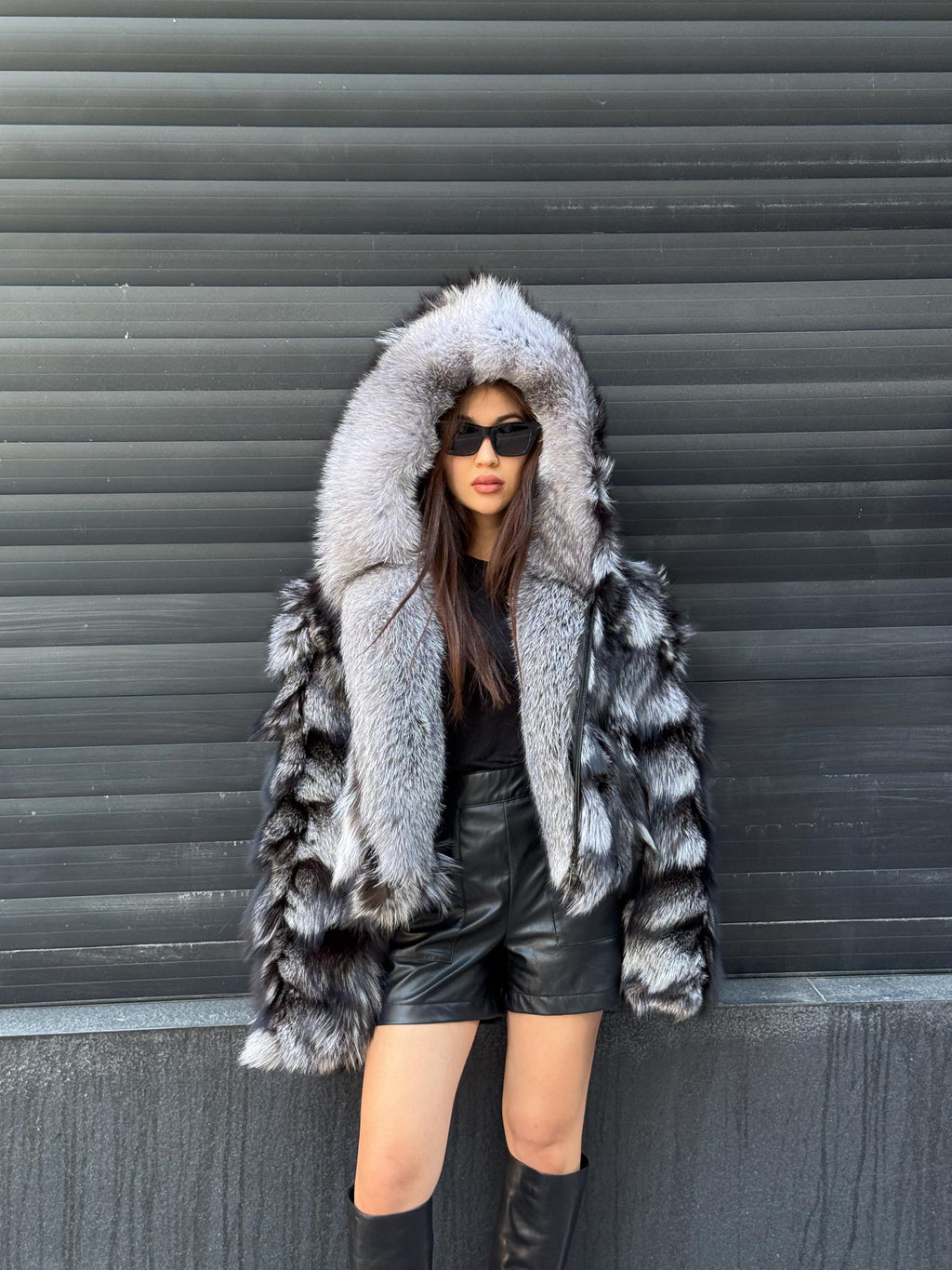 Women’s Silver Fox Fur Jacket, Luxury Handmade Frost Fox Fur Coat