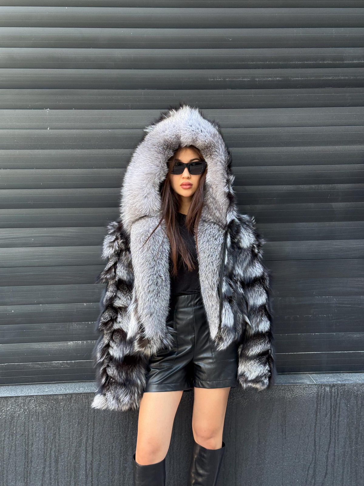 Women’s Silver Fox Fur Jacket, Luxury Handmade Frost Fox Fur Coat