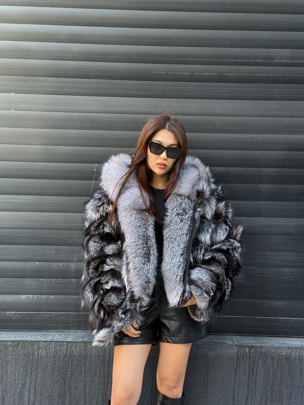 Women’s Silver Fox Fur Jacket, Luxury Handmade Frost Fox Fur Coat