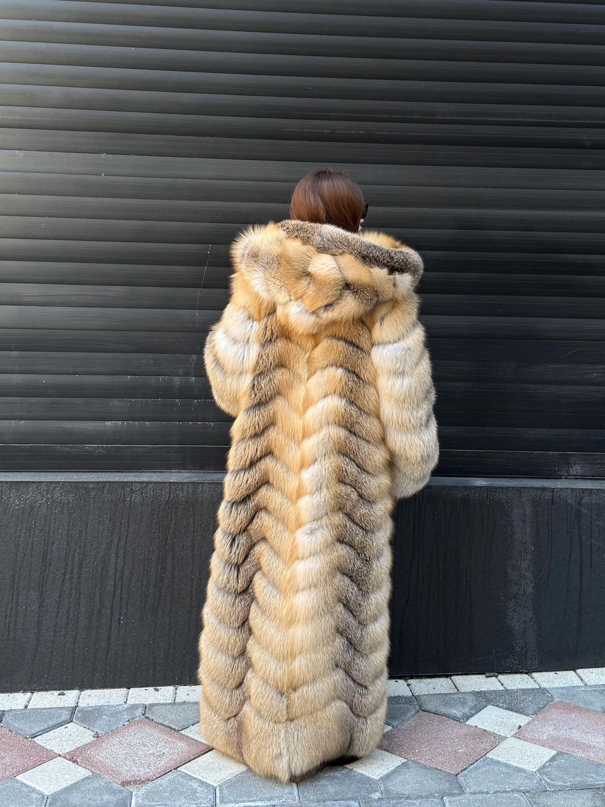 Luxury Long Gold Fox Fur Coat, Unisex Hooded Detachable Sleeves..- Fox Fur Jacket, Fox Coat Men, Women Fox Fur Jacket