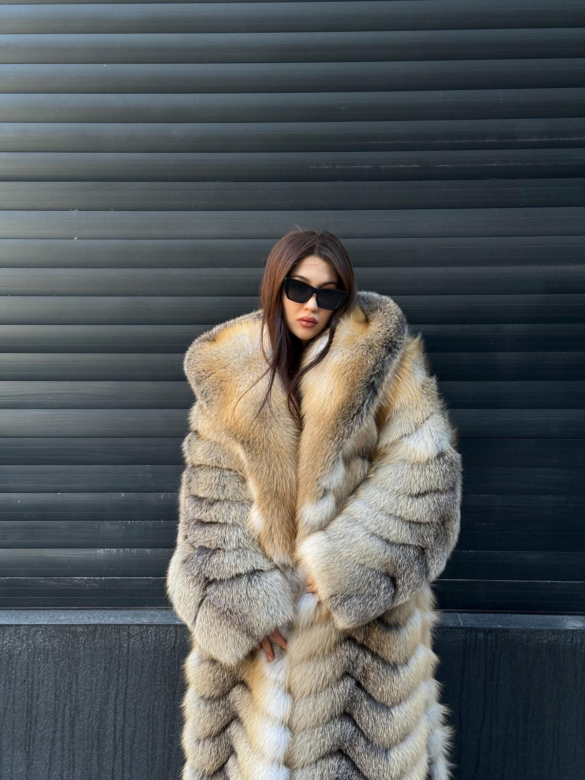 Luxury Long Gold Fox Fur Coat, Unisex Hooded Detachable Sleeves..- Fox Fur Jacket, Fox Coat Men, Women Fox Fur Jacket