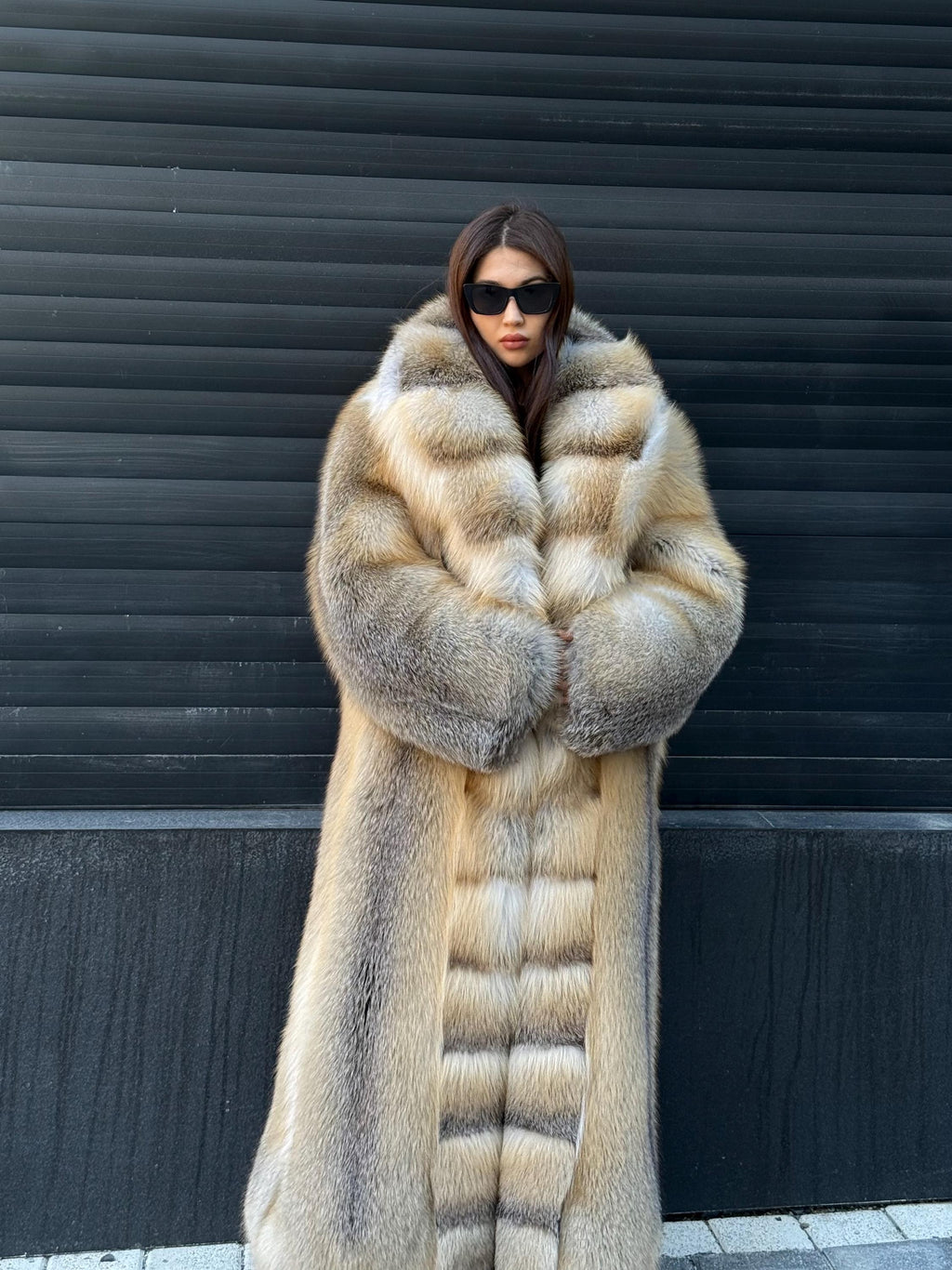 Luxury Long Gold Fox Fur Coat, Unisex Handmade Premium Fur Jacket
