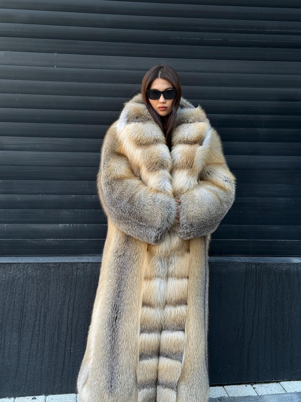 Luxury Long Gold Fox Fur Coat, Unisex Handmade Premium Fur Jacket