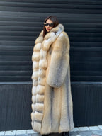Luxury Long Gold Fox Fur Coat, Unisex Handmade Premium Fur Jacket
