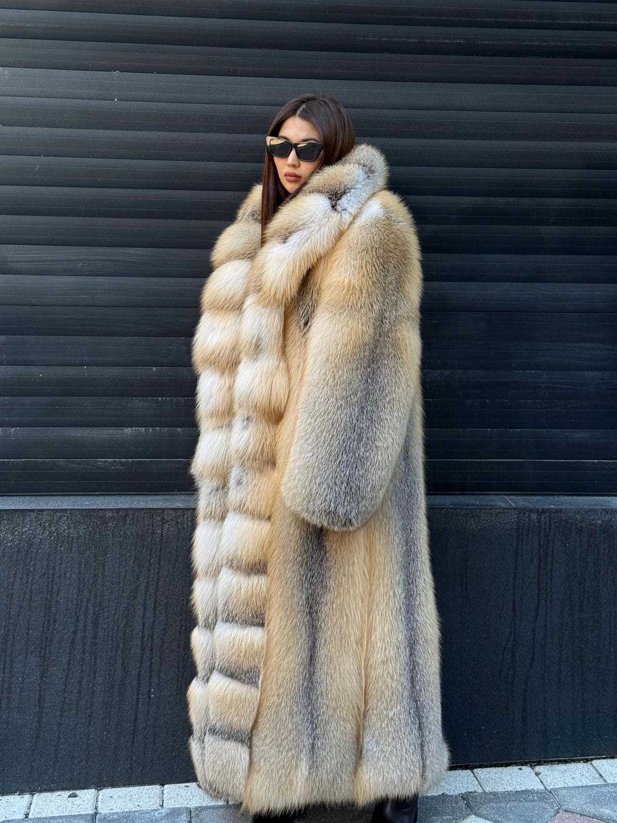 Luxury Long Gold Fox Fur Coat, Unisex Handmade Premium Fur Jacket