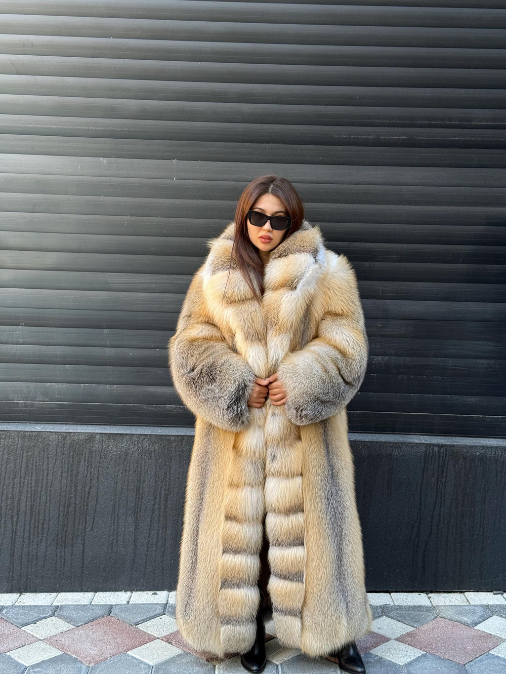 Luxury Long Gold Fox Fur Coat, Unisex Handmade Premium Fur Jacket