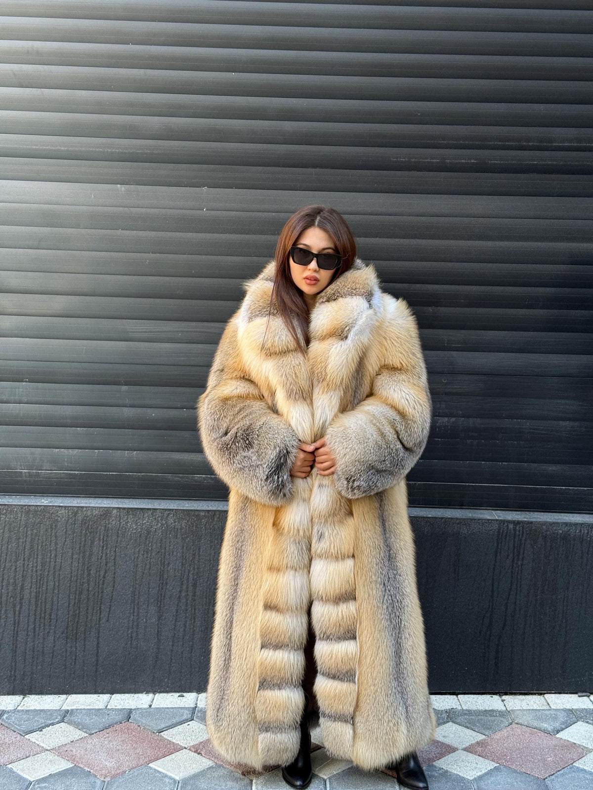 Luxury Long Gold Fox Fur Coat, Unisex Handmade Premium Fur Jacket