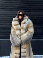 Luxury Long Gold Fox Fur Coat, Unisex Handmade Premium Fur Jacket