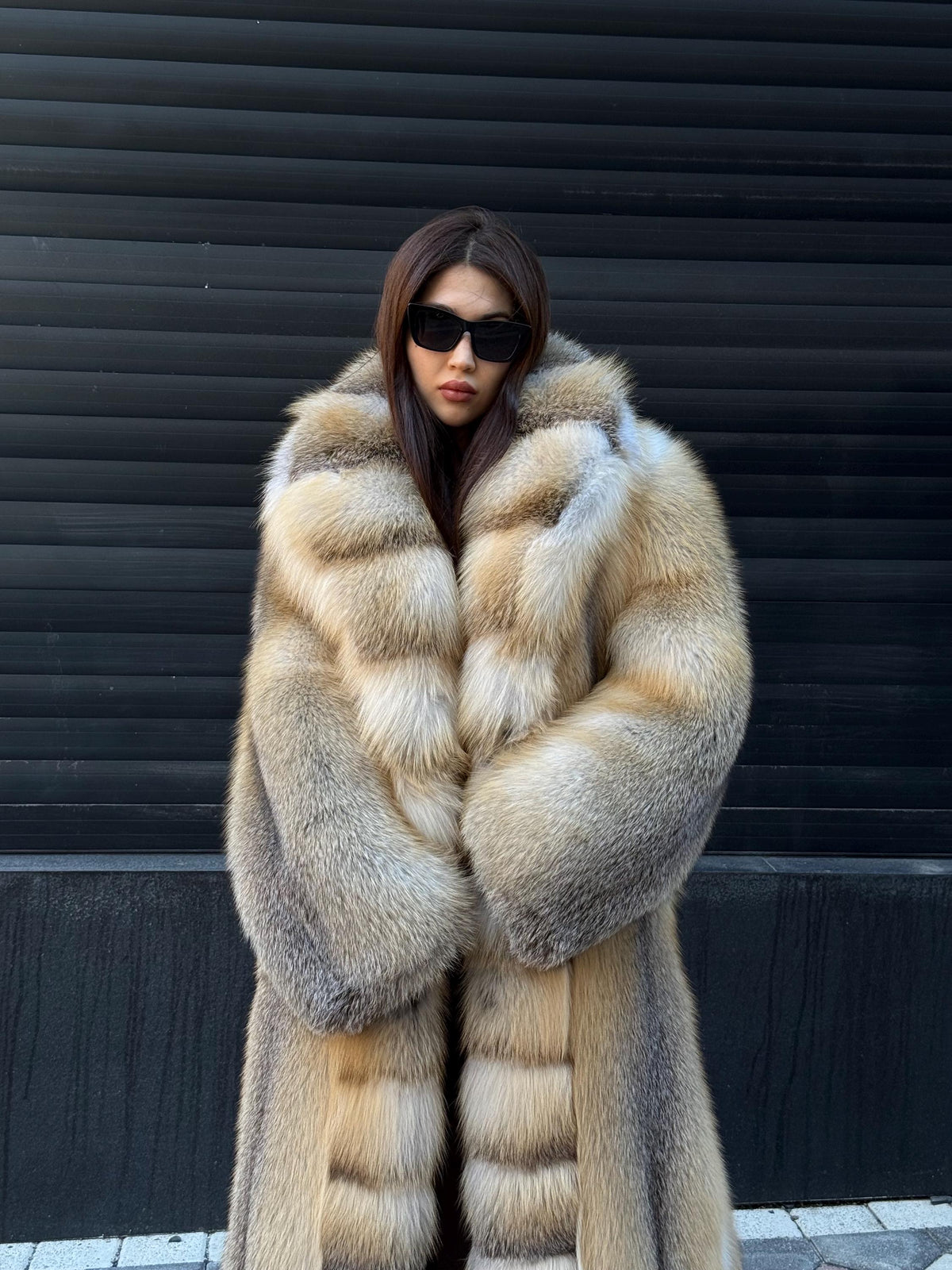 Luxury Long Gold Fox Fur Coat, Unisex Handmade Premium Fur Jacket