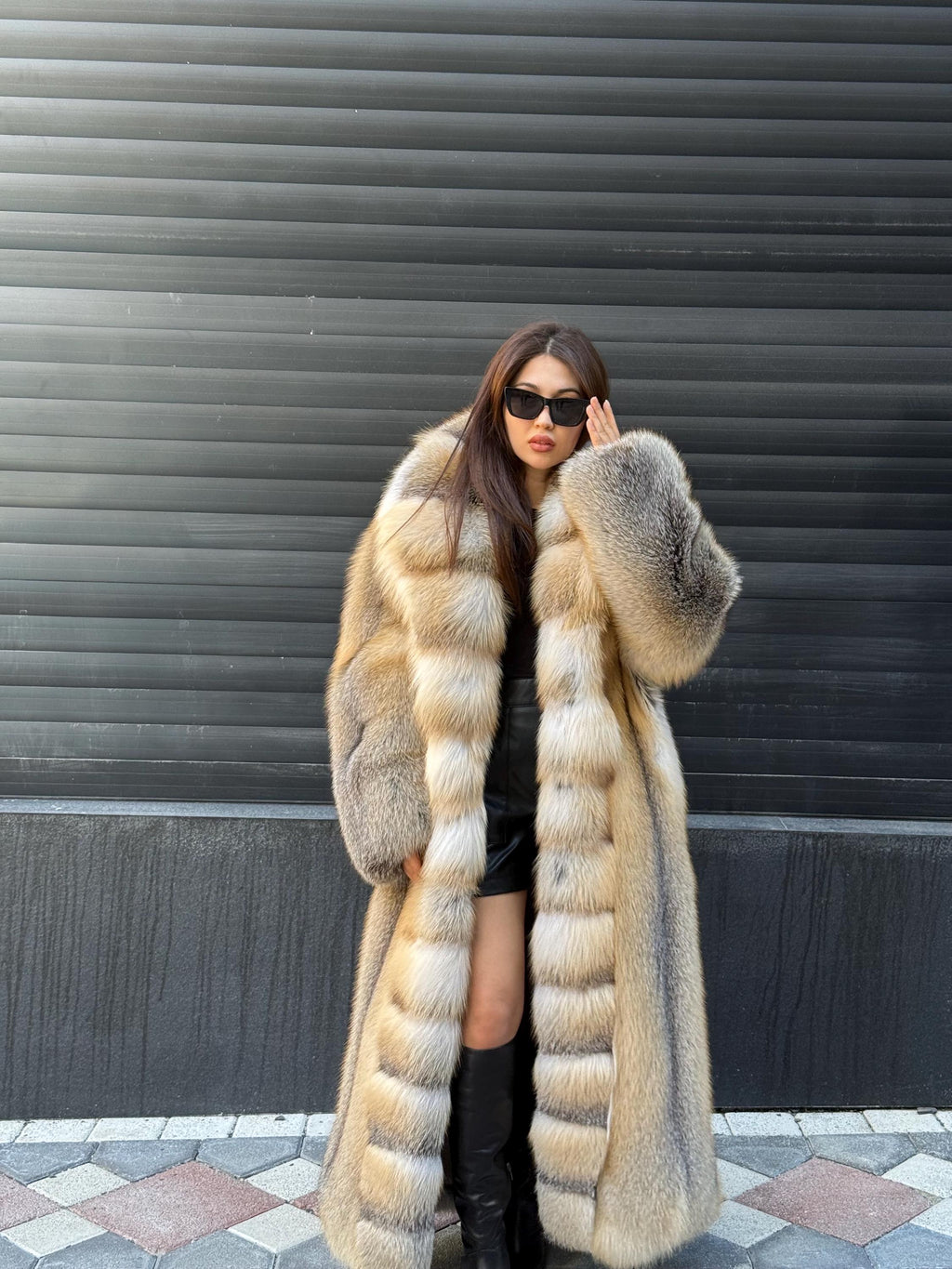 Luxury Long Gold Fox Fur Coat, Unisex Handmade Premium Fur Jacket