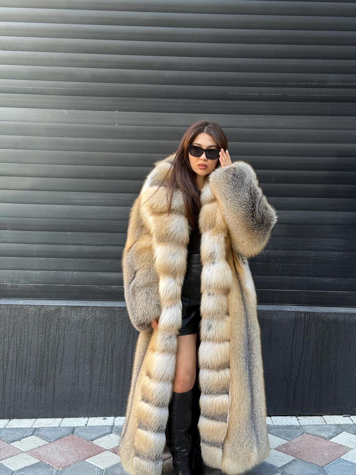 Luxury Long Gold Fox Fur Coat, Unisex Handmade Premium Fur Jacket