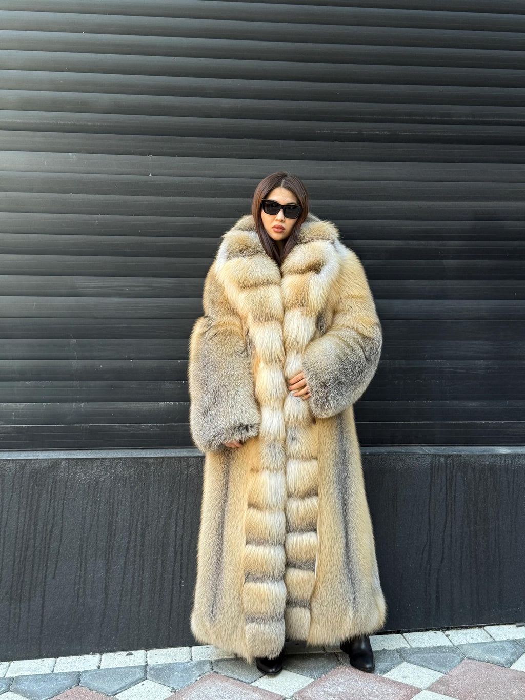 Luxury Long Gold Fox Fur Coat, Unisex Handmade Premium Fur Jacket