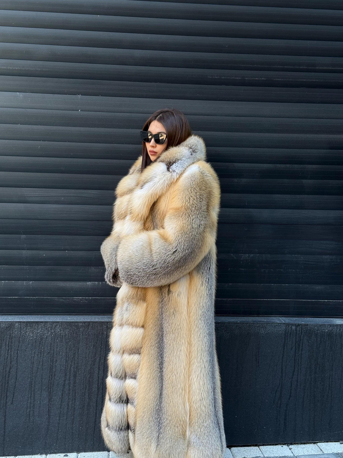 Luxury Long Gold Fox Fur Coat, Unisex Handmade Premium Fur Jacket