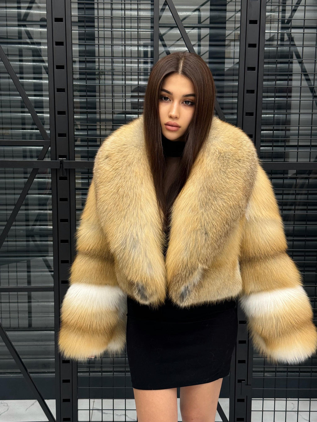 Luxury Gold Fox Fur Jacket | Handmade Cropped Women’s Short Designer Coat