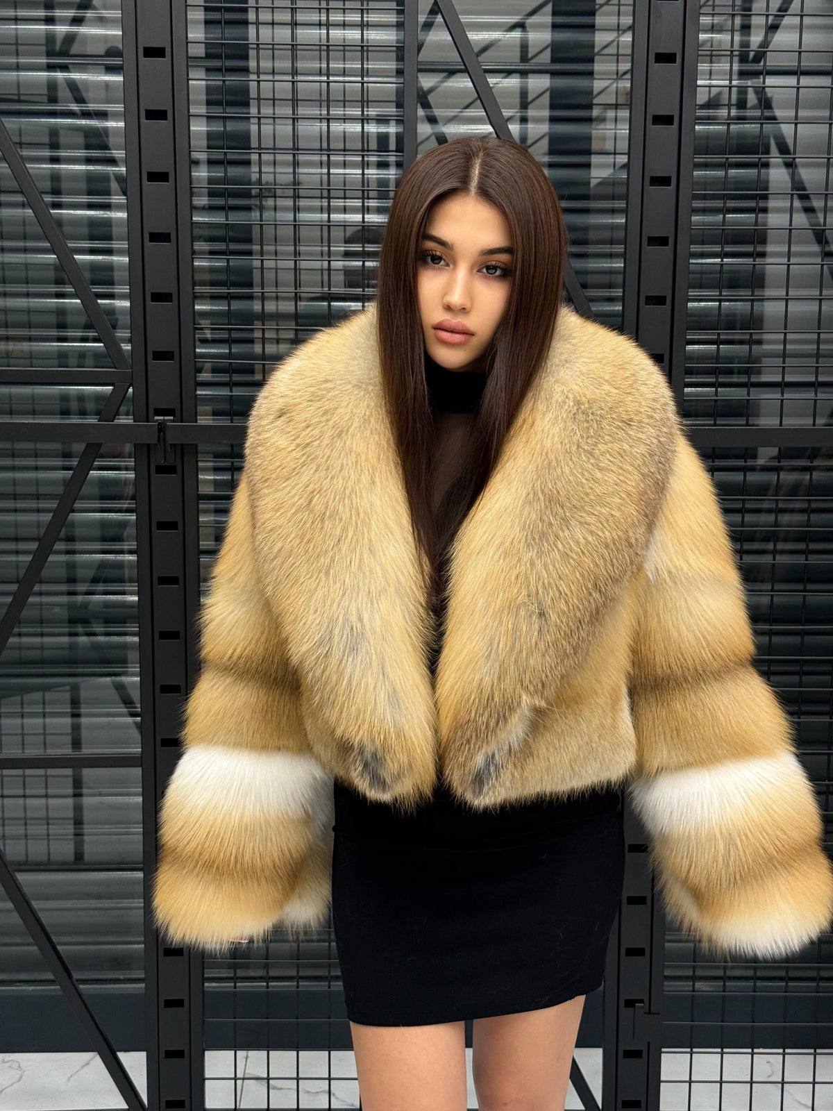 Luxury Gold Fox Fur Jacket | Handmade Cropped Women’s Short Designer Coat