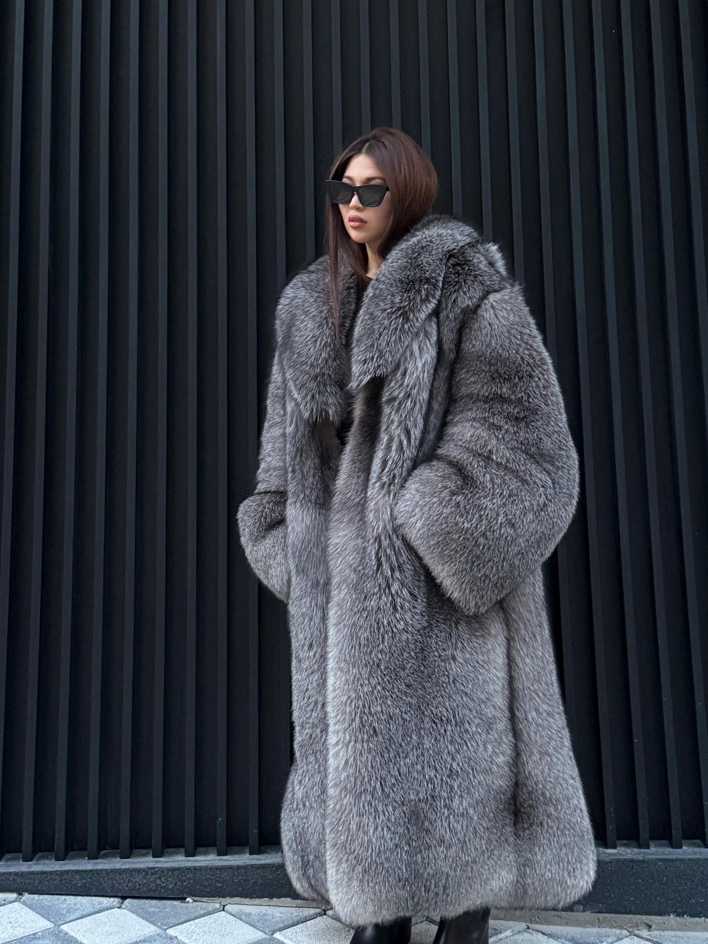 Luxury Silver Frost Fox Fur Coat, Unisex Handmade Winter Long Fox Fur Jacket, Men Fox Fur Coat, Women Fox Fur Jacket