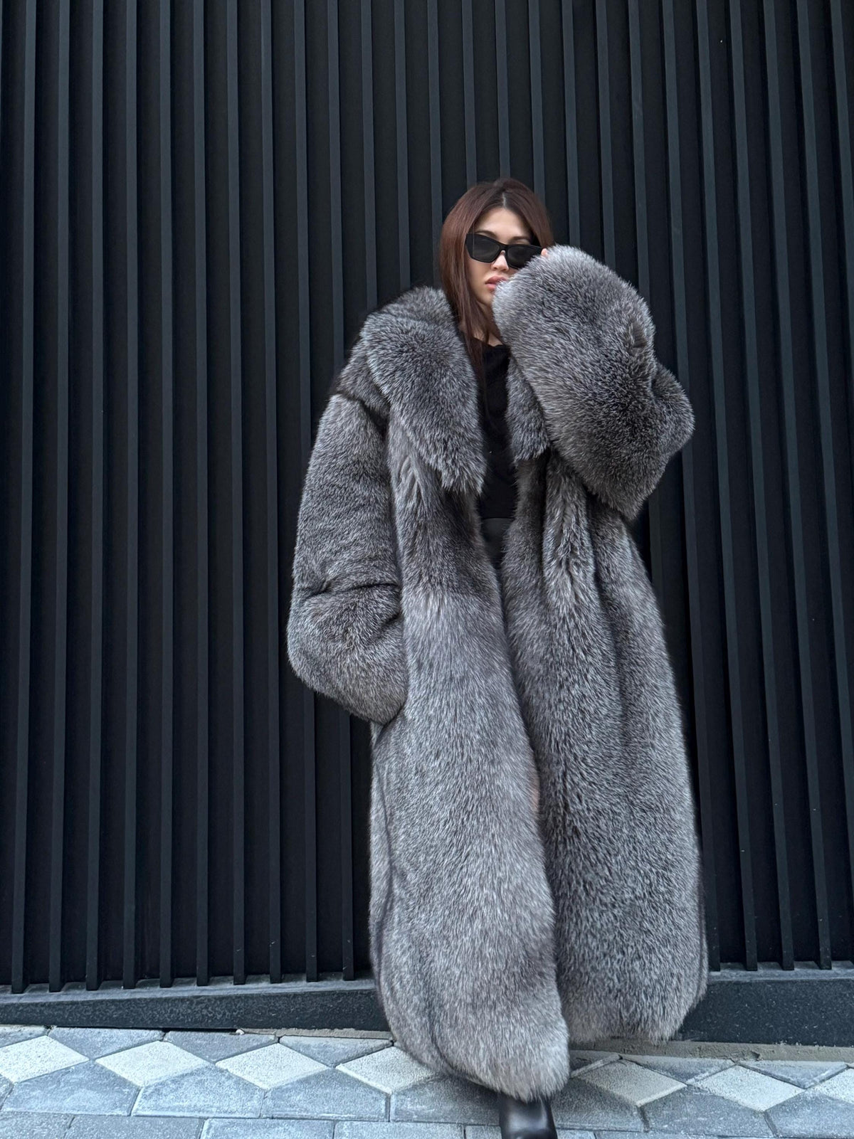 Luxury Silver Frost Fox Fur Coat, Unisex Handmade Winter Long Fox Fur Jacket, Men Fox Fur Coat, Women Fox Fur Jacket