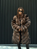 Brown Long Fox Fur Coat | 2 in 1 Handmade Fur Jacket & Vest With Removable Sleeves