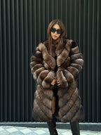 Brown Long Fox Fur Coat | 2 in 1 Handmade Fur Jacket & Vest With Removable Sleeves