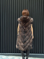 Brown Long Fox Fur Coat | 2 in 1 Handmade Fur Jacket & Vest With Removable Sleeves
