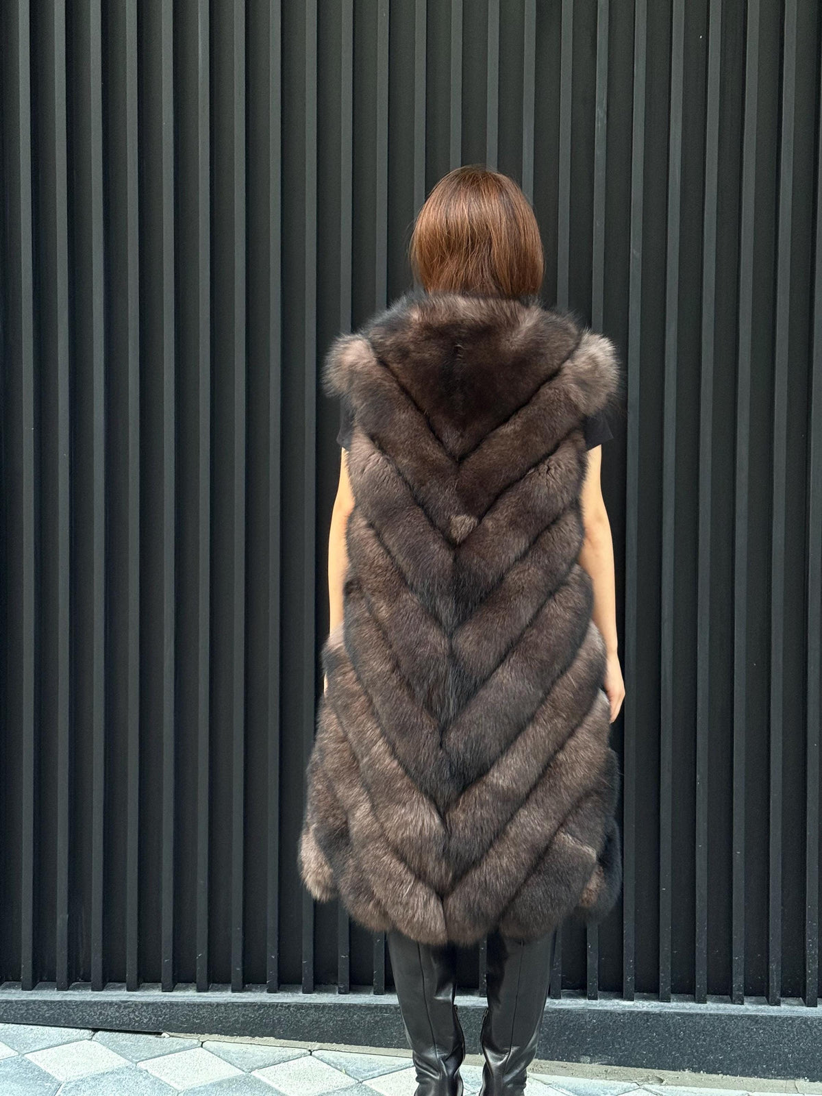 Brown Long Fox Fur Coat | 2 in 1 Handmade Fur Jacket & Vest With Removable Sleeves