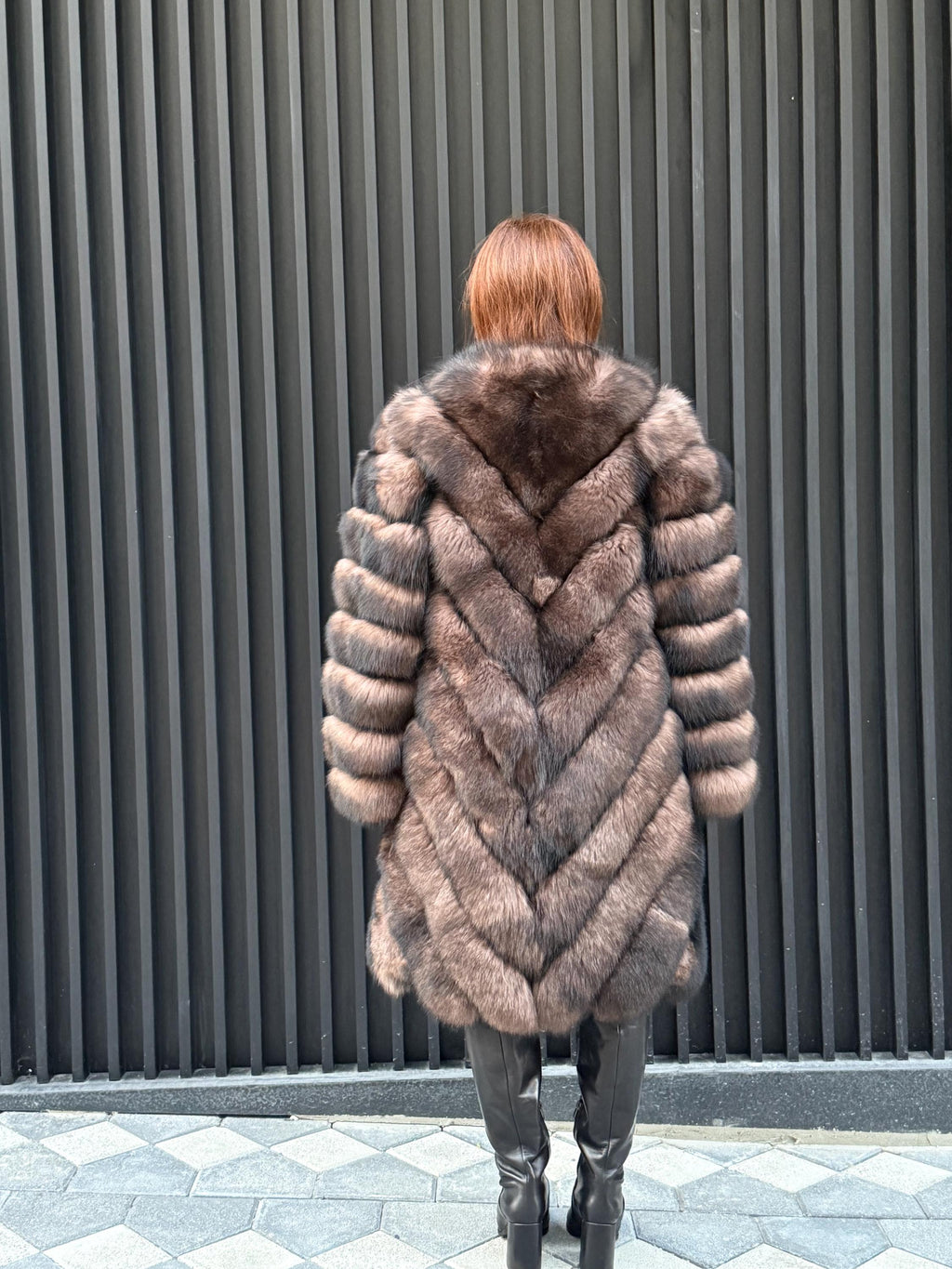 Brown Long Fox Fur Coat | 2 in 1 Handmade Fur Jacket & Vest With Removable Sleeves